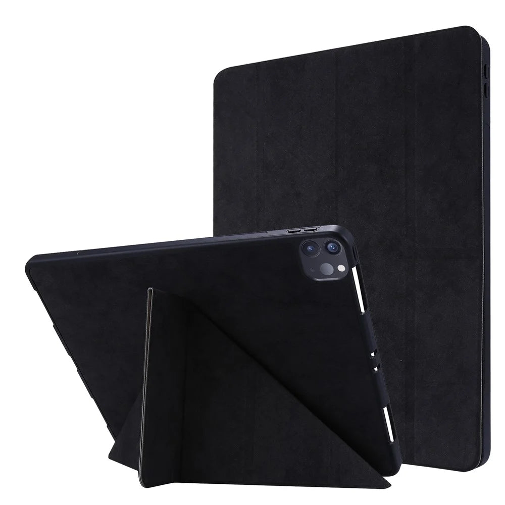 Retro Style Origami Smart Leather Stand Tablet Case for iPad Pro 12.9 (2022) (2021) (2020) - Black - 1