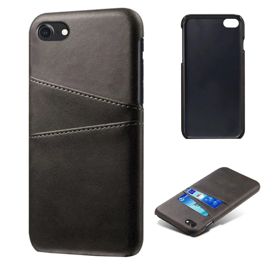 for iPhone 8 / 7 / SE (2020) / SE (2022) 4.7 inch PU Leather Coated PC Case with Dual Card Slots - Black - 2