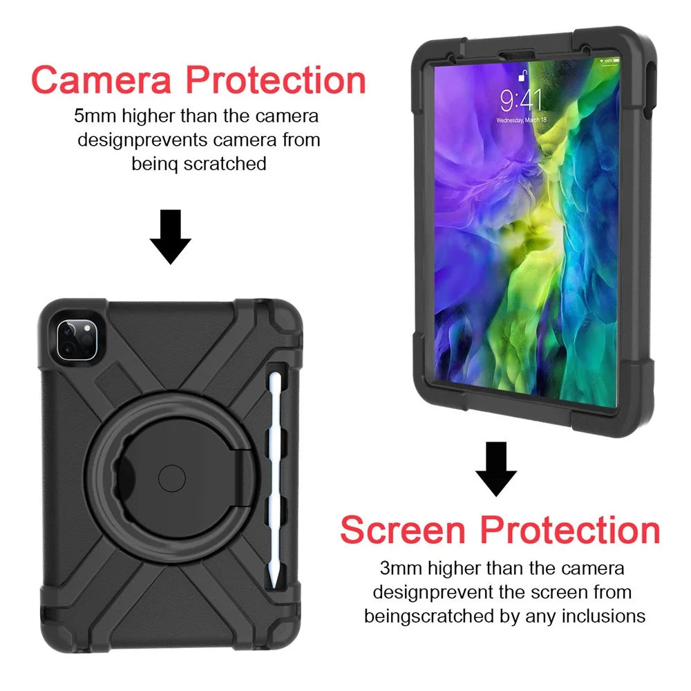 For Apple iPad Air (2020) / Air (2022) / Pro 11-inch (2022) / (2021) / (2020) 360-degree Swivel Kickstand PC + TPU Hybrid Tablet Case - Black - 3