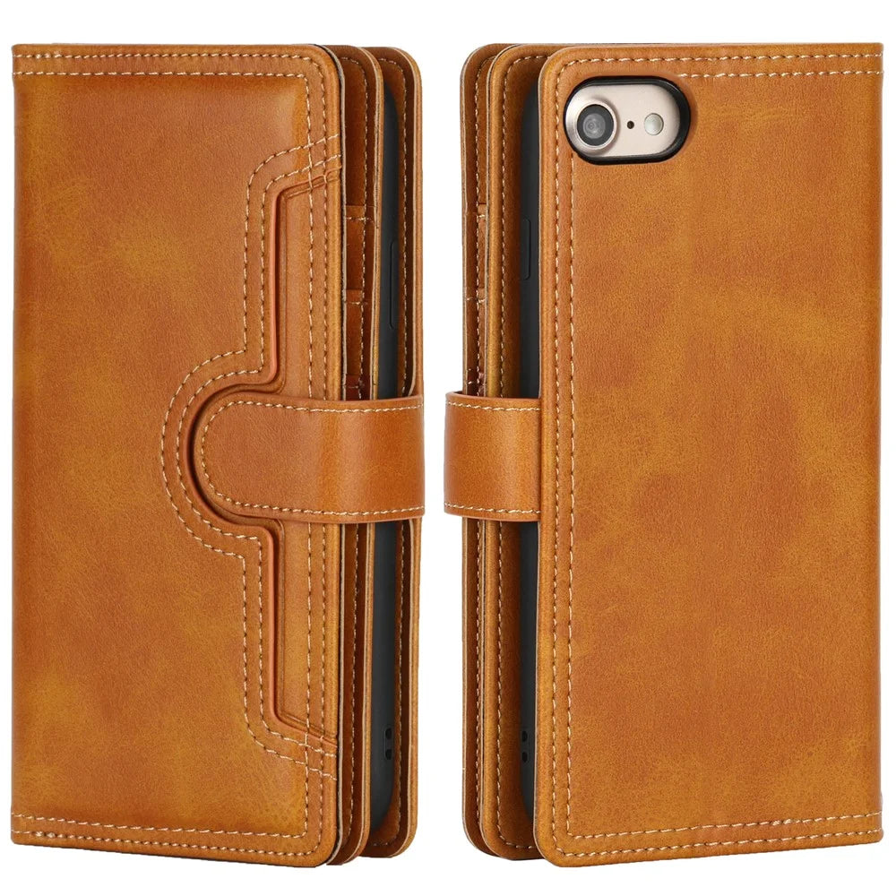 Shockproof Split Leather Phone Cover Cellphone Protection Case With Multiple Card Slots for iPhone 8 / 7 / SE (2022)/SE (2020) - Brown - 2
