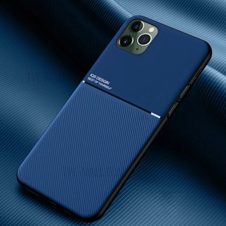 Minimalist Business Style Leather Coated TPU Phone Case for iPhone 11 Pro 5.8 inch - Blue - 1