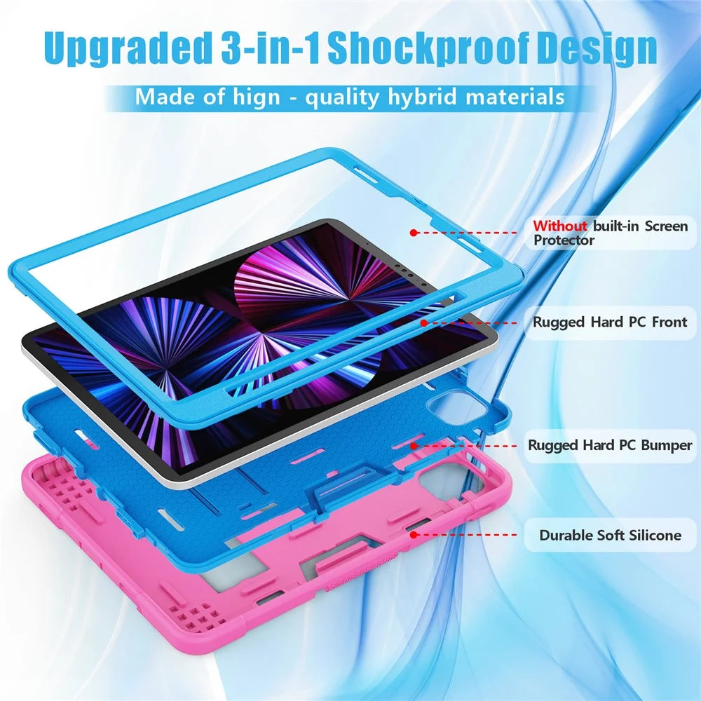 For iPad Pro 11-inch (2022) / (2021) / (2020) Shockproof TPU + PC Cover with Kickstand - Rose / Blue - 3