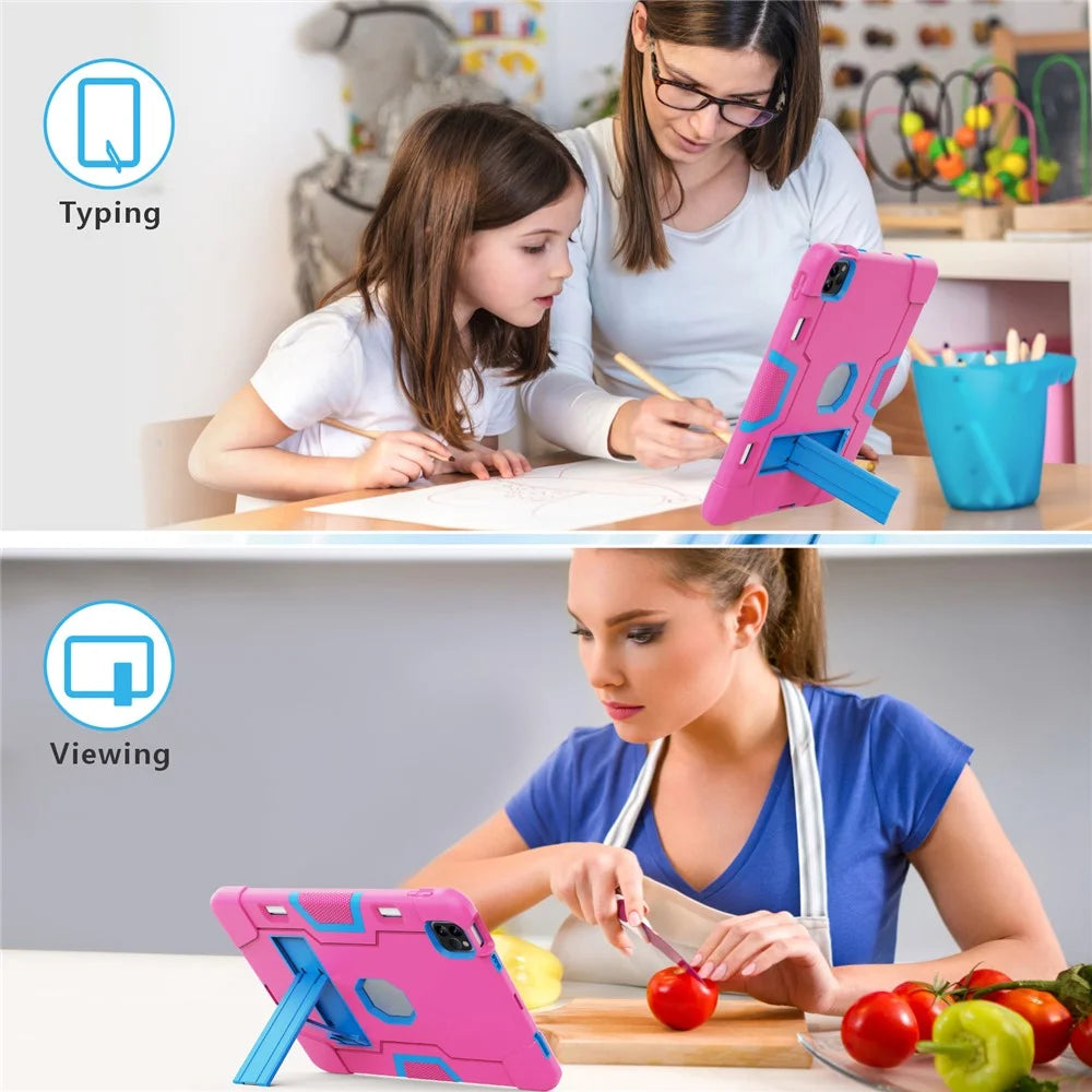 For iPad Pro 11-inch (2022) / (2021) / (2020) Shockproof TPU + PC Cover with Kickstand - Rose / Blue - 5
