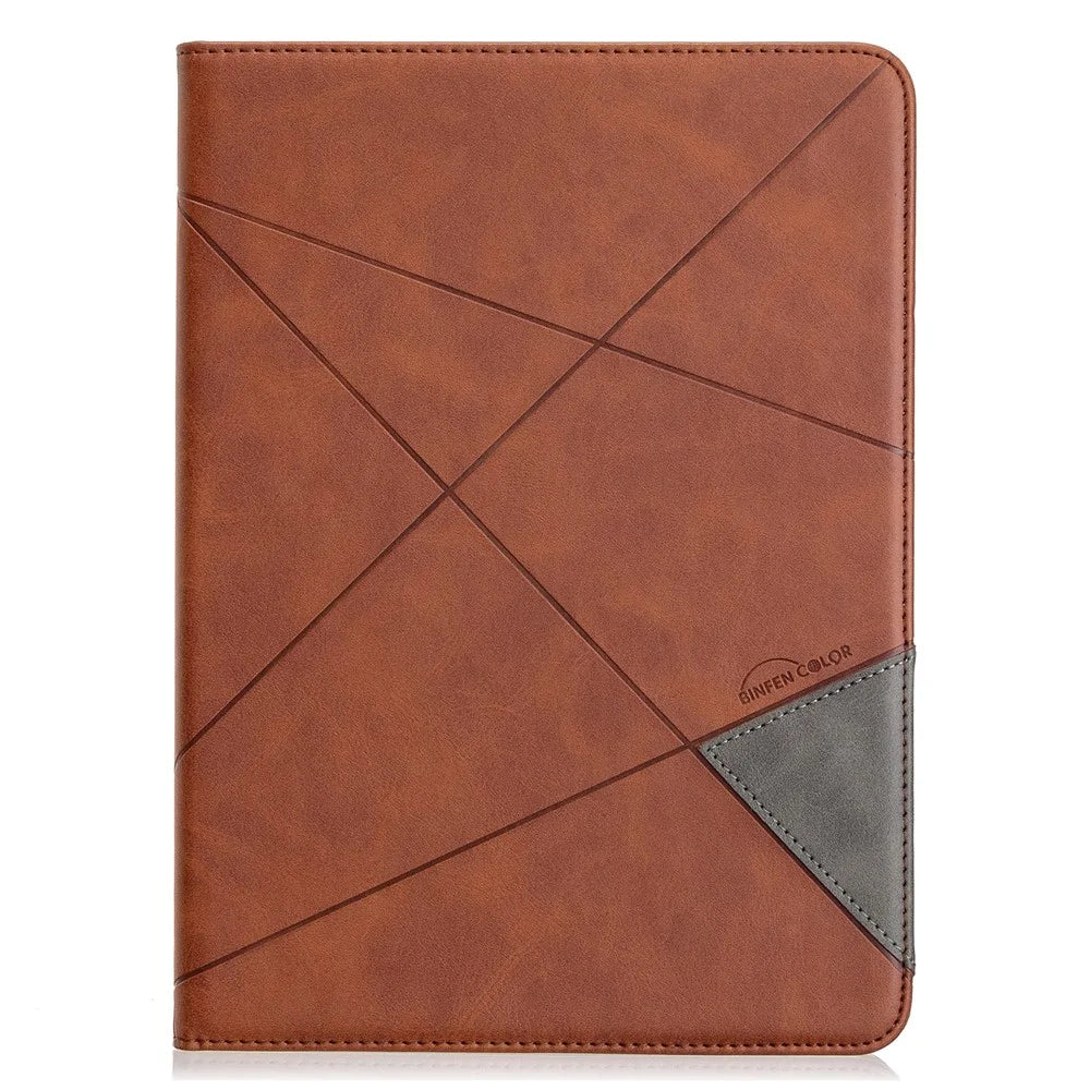 For iPad Pro 11-inch (2022) / (2021) / (2020) / (2018) Geometric Pattern Wake / Sleep Leather Stand Case - Brown - 2