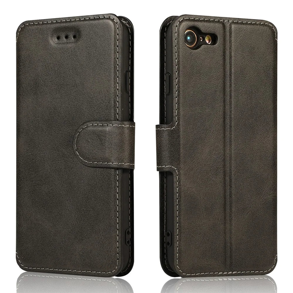 PU Leather + TPU Wallet Stand Phone Cover for iPhone SE (2020)/SE (2022)/8/7 - Black - 2