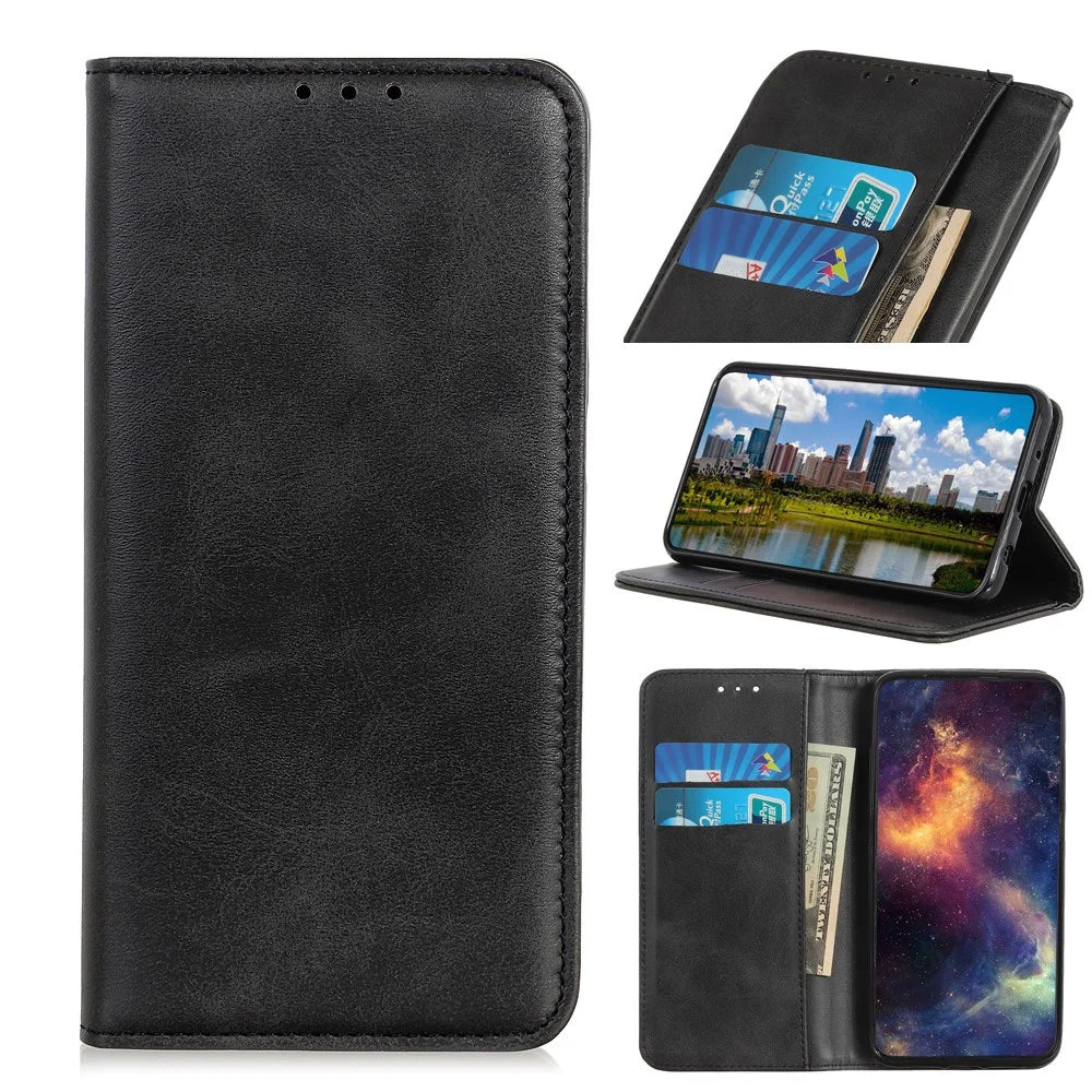 Auto-absorbed with Wallet Split Leather Stand Phone Case for iPhone 12 mini - Black - 1