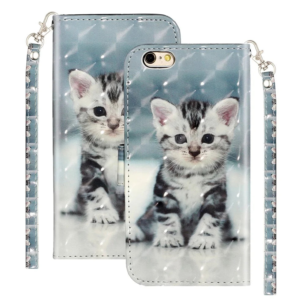 Light Spot Decor Pattern Printing Wallet Stand Leather Phone Shell for iPhone 6/6s 4.7-inch - Cat - 2