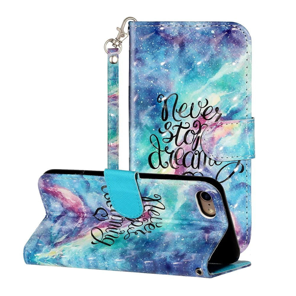 Light Spot Decor Pattern Printing Wallet Stand Flip Leather Case for iPhone 7/8/SE (2020)/SE (2022) - Never Stop Dreaming - 1