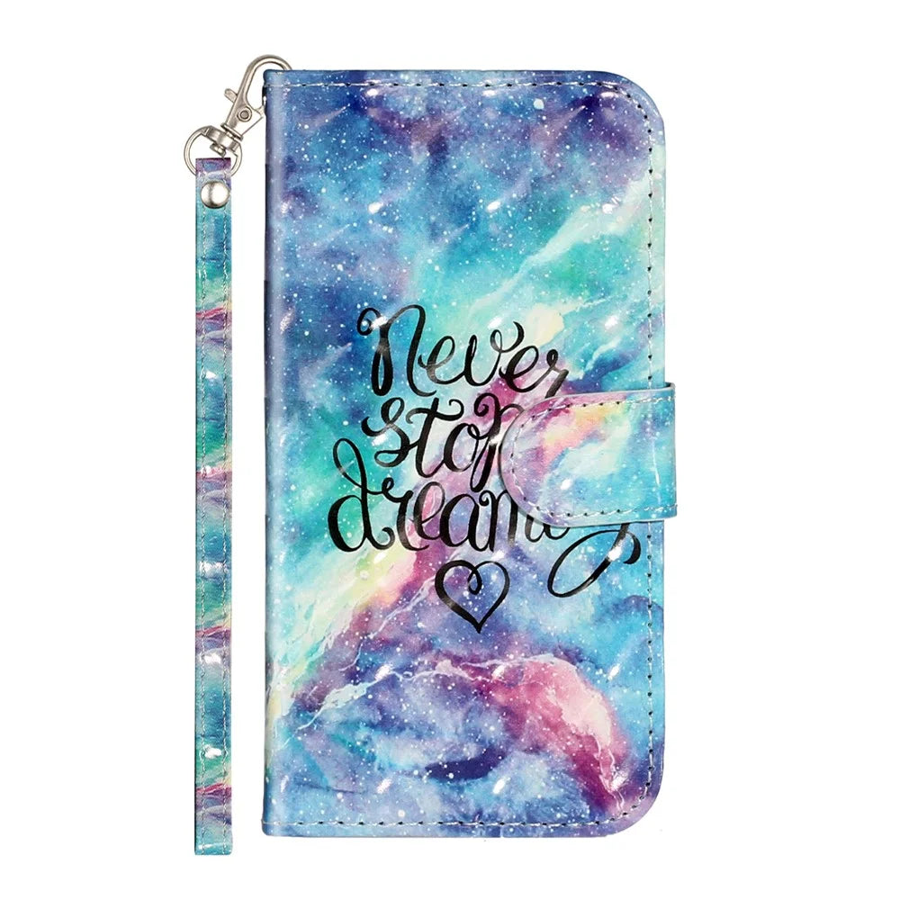Light Spot Decor Pattern Printing Wallet Stand Flip Leather Case for iPhone 7/8/SE (2020)/SE (2022) - Never Stop Dreaming - 3