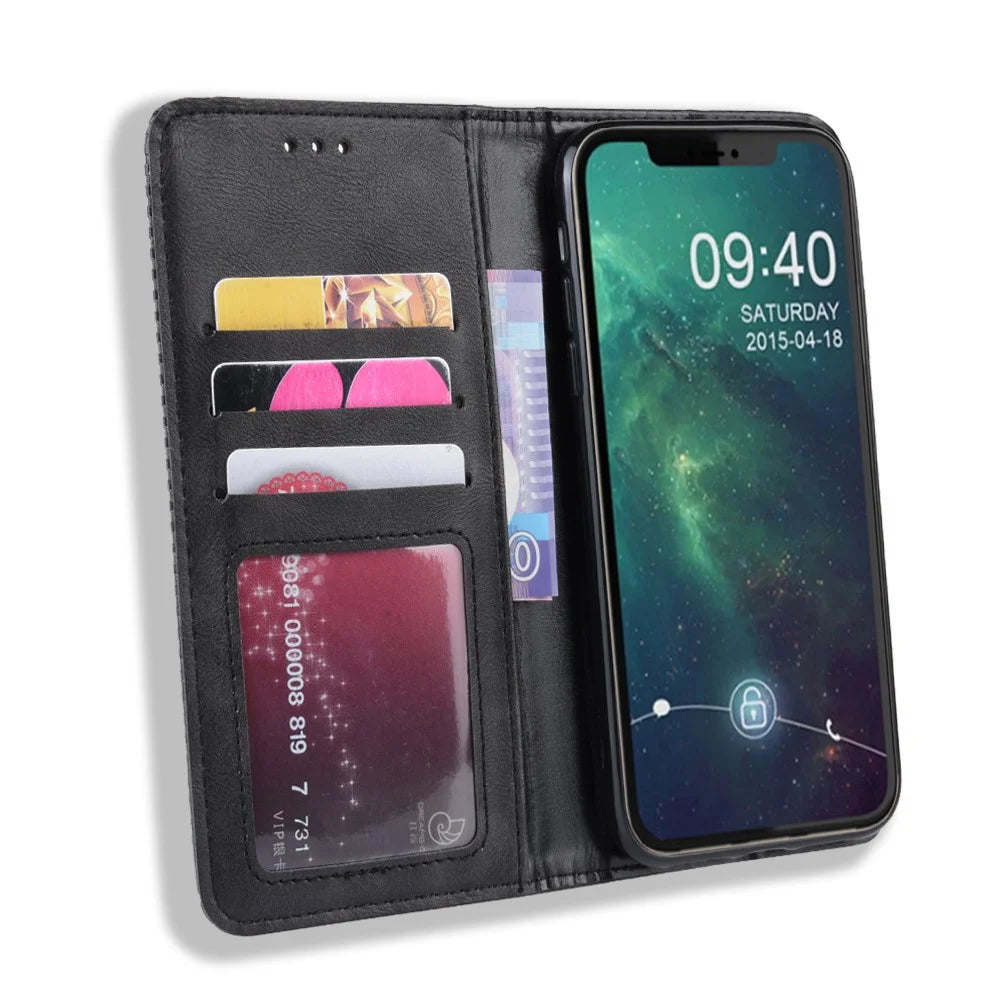 Auto-absorbed Retro PU Leather Stylish Cover for iPhone 12 - Black - 5