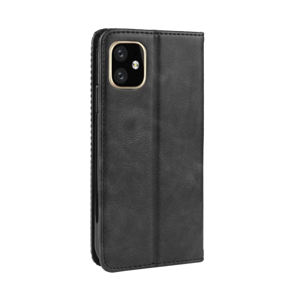 Auto-absorbed Retro PU Leather Stylish Cover for iPhone 12 - Black - 7