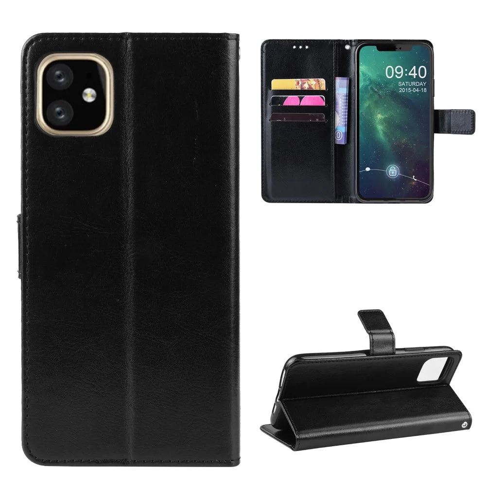 Crazy Horse Skin PU Leather Phone Cover for iPhone 12 - Black - 1