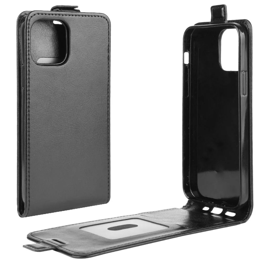 Vertical Flip Crazy Horse Leather Cell Phone Shell for iPhone 12 - Black - 1