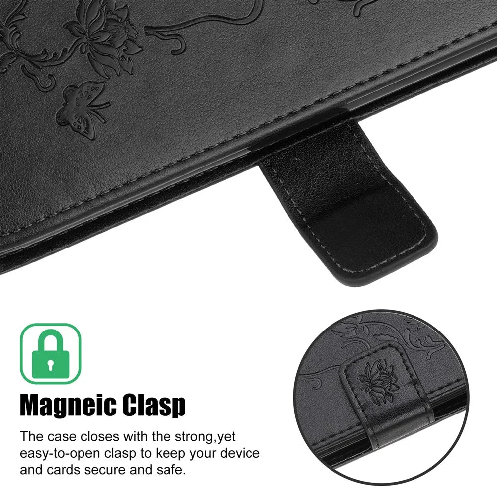 Imprint Butterfly Flower Wallet Leather Protective Case for iPhone 12 mini - Black - 4