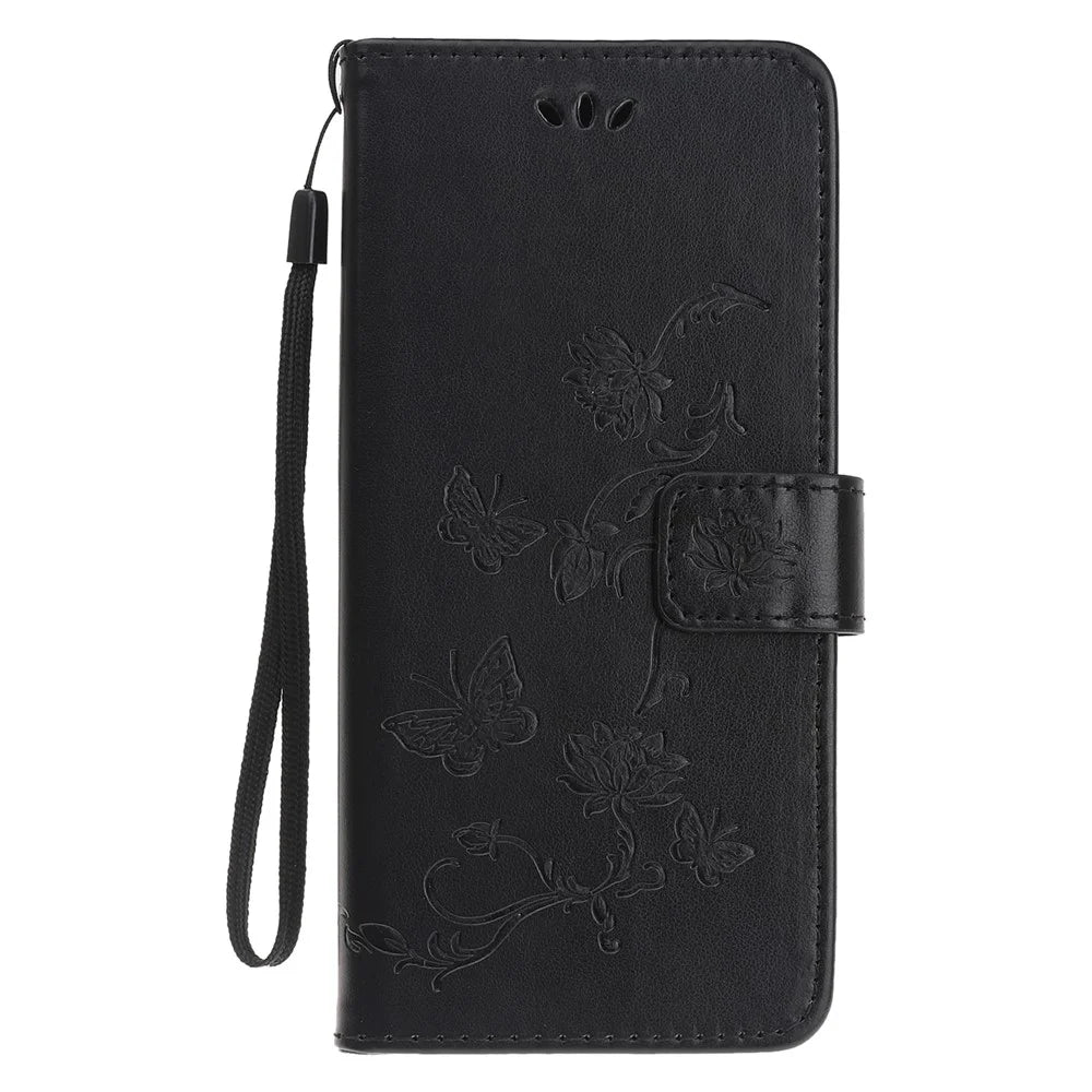 Imprint Butterfly Flower Wallet Leather Protective Case for iPhone 12 mini - Black - 7