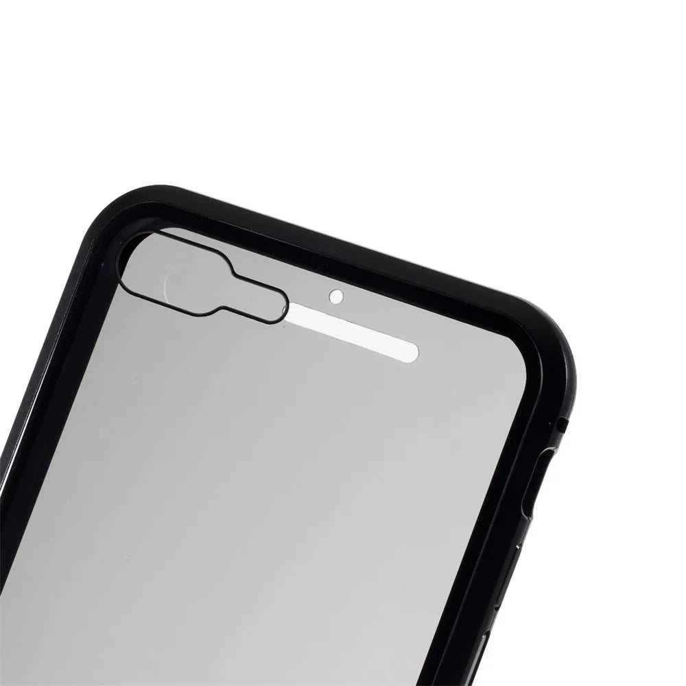 Magnetic Metal Frame + Double-sided Tempered Glass Anti-peep Case for iPhone 7 Plus/8 Plus 5.5 inch - Black - 5