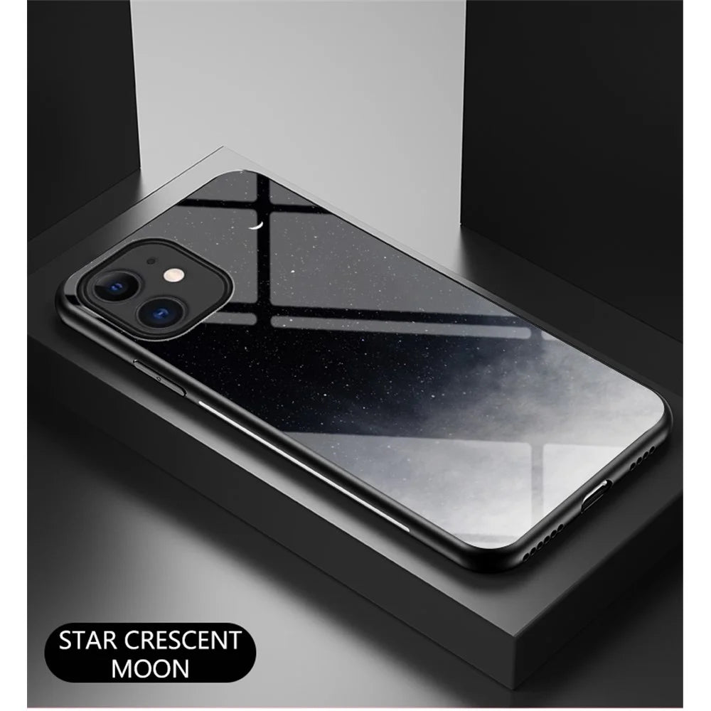 Starry Sky Pattern Tempered Glass + PC + TPU Combo Back Case for iPhone 12 mini - Black Starry - 2