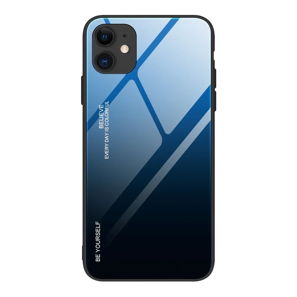 Gradient Color Tempered Glass + PC + TPU Combo Back Case for iPhone 12 mini - Blue/Black - 1