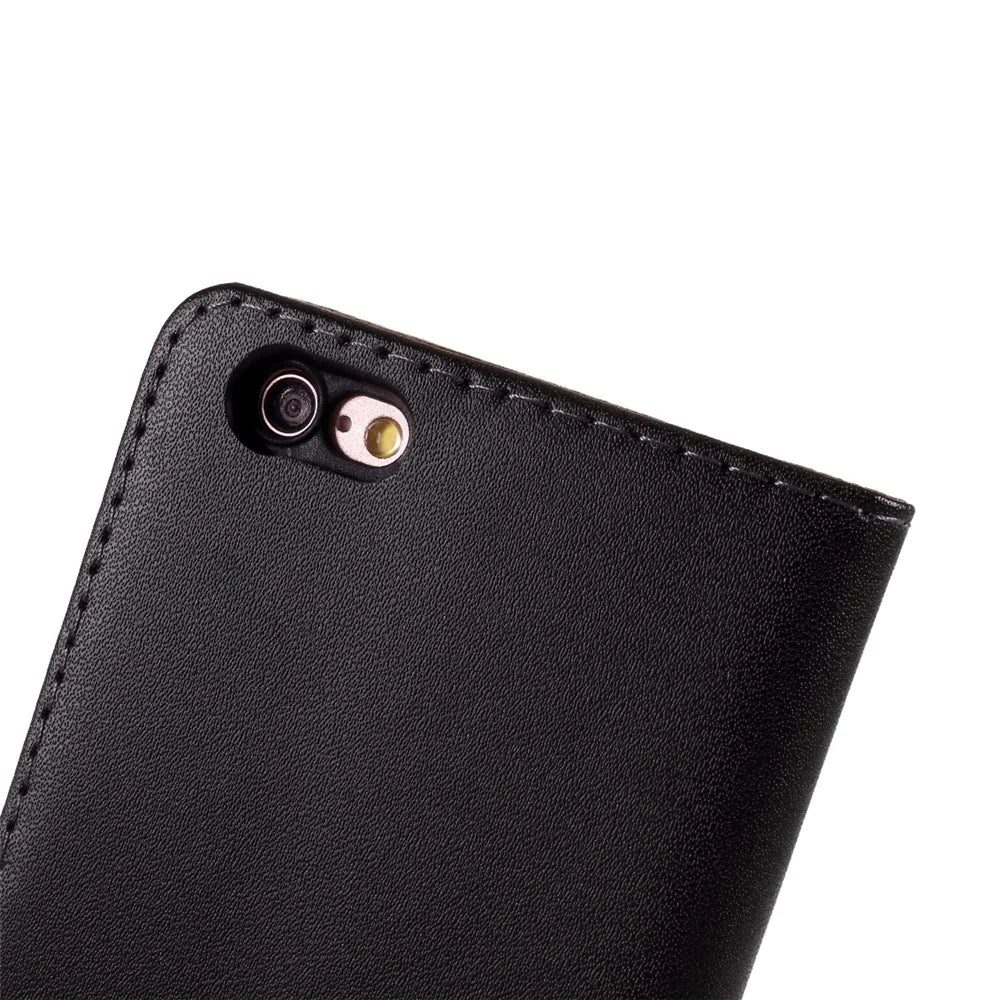 Drop-Resistant Split Leather with Stand Wallet Shell for iPhone 6/6s 4.7-inch Phone Accessory - Black - 4