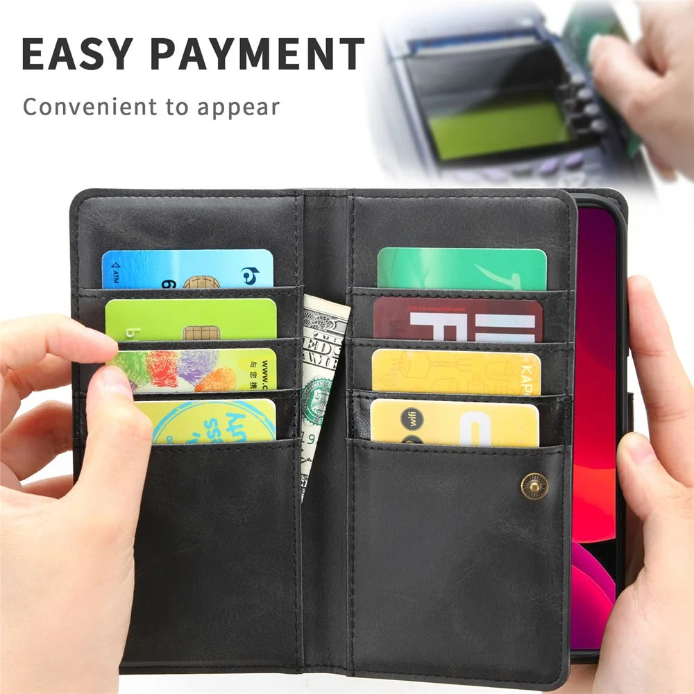 Multiple Card Slots Split Leather Phone Cover Case for iPhone 12 mini 5.4 inch - Black - 3