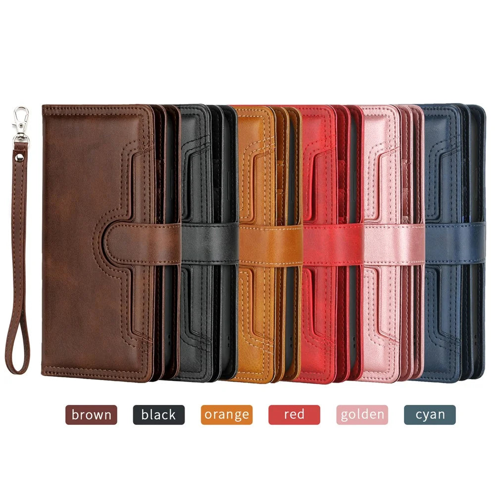 Multiple Card Slots Split Leather Phone Cover Case for iPhone 12 mini 5.4 inch - Black - 5