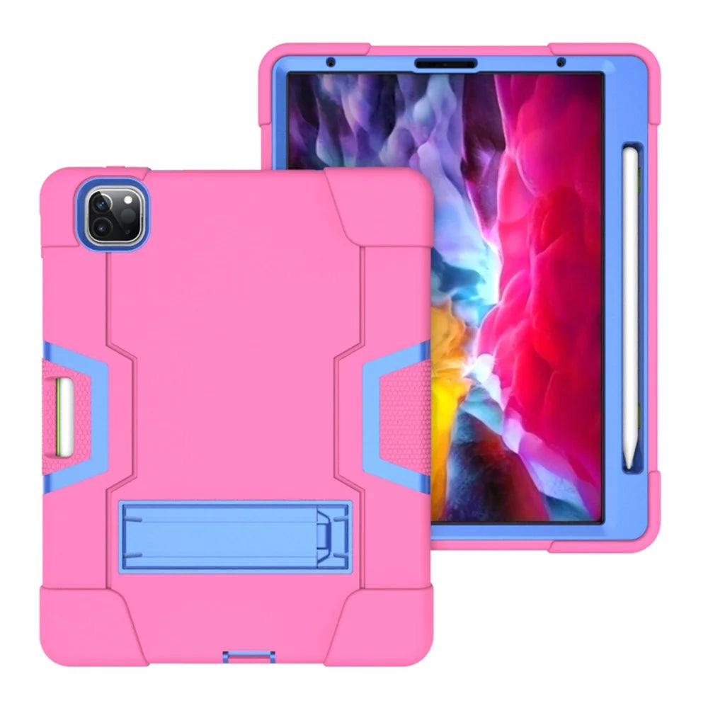 Color Splicing Shock Proof TPU + PC + Silicone Hybrid Case with Kickstand for iPad Pro 12.9 (2022) (2021) (2020) - Rose / Baby Blue - 5