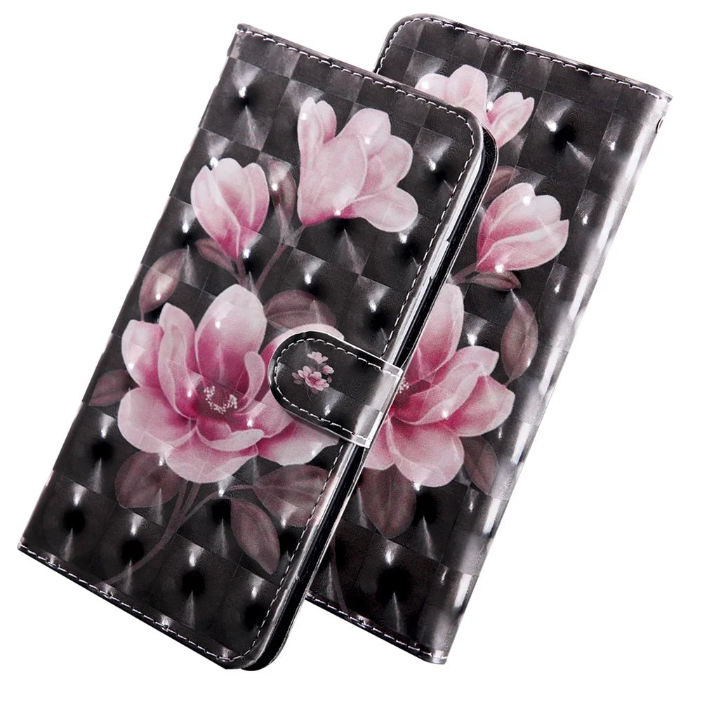 Light Spot Decor Patterned Leather Wallet Case for iPhone 12 mini - Pink Flowers - 4