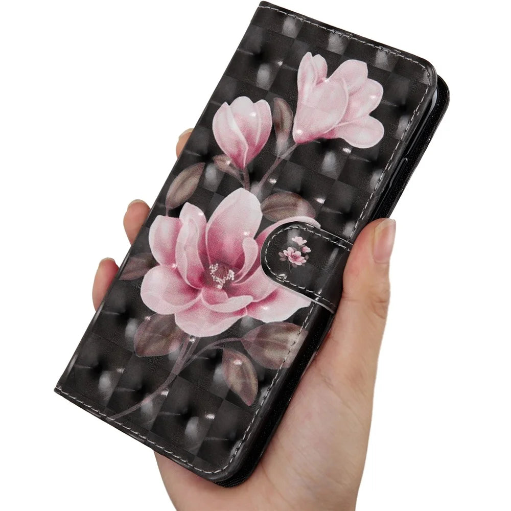 Light Spot Decor Patterned Leather Wallet Case for iPhone 12 mini - Pink Flowers - 6