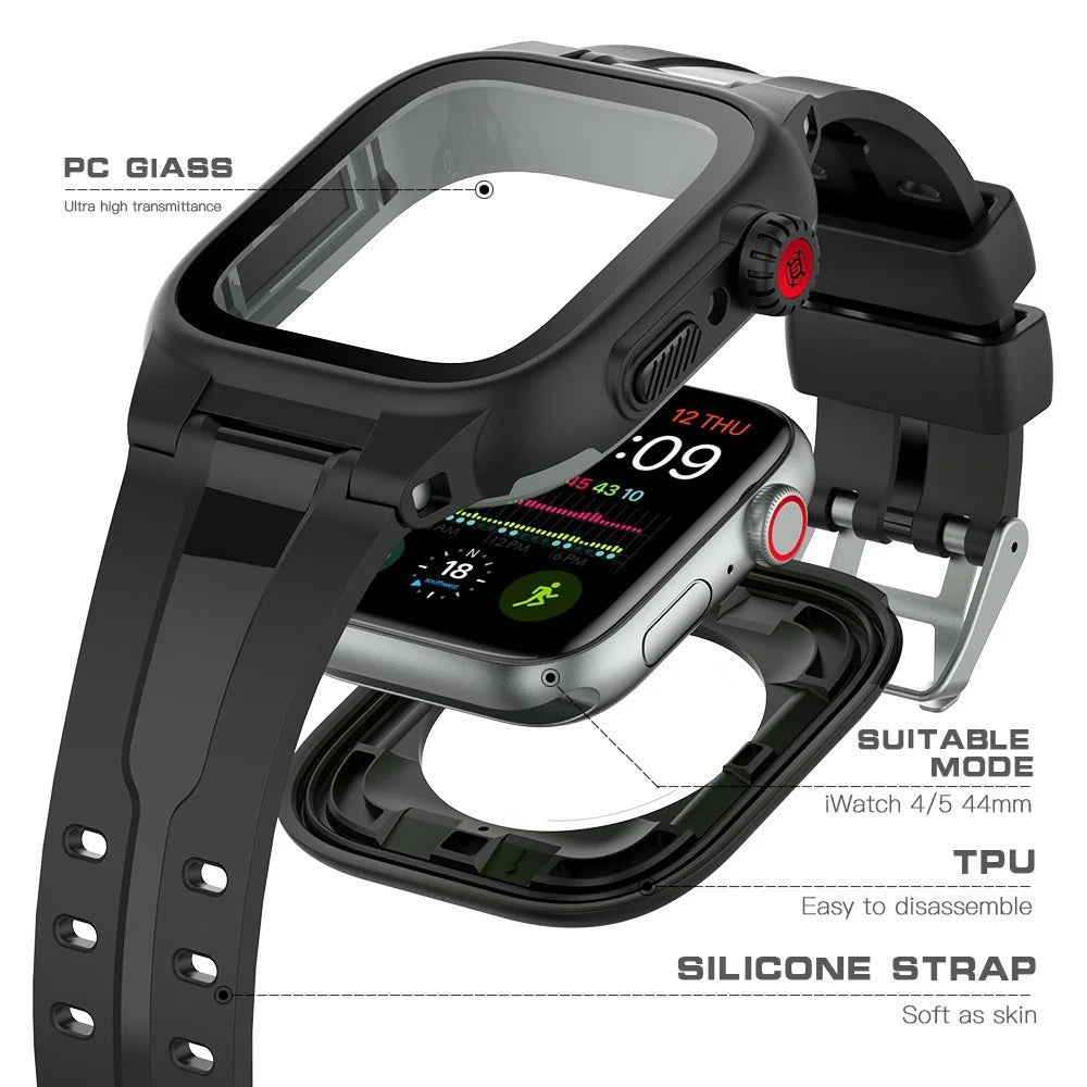 SHELLBOX Breathable Sports Silicone Watch Band+Waterproof Cover for Apple Watch Series SE / SE (2022) / 6 / 5 / 4 44mm - 2