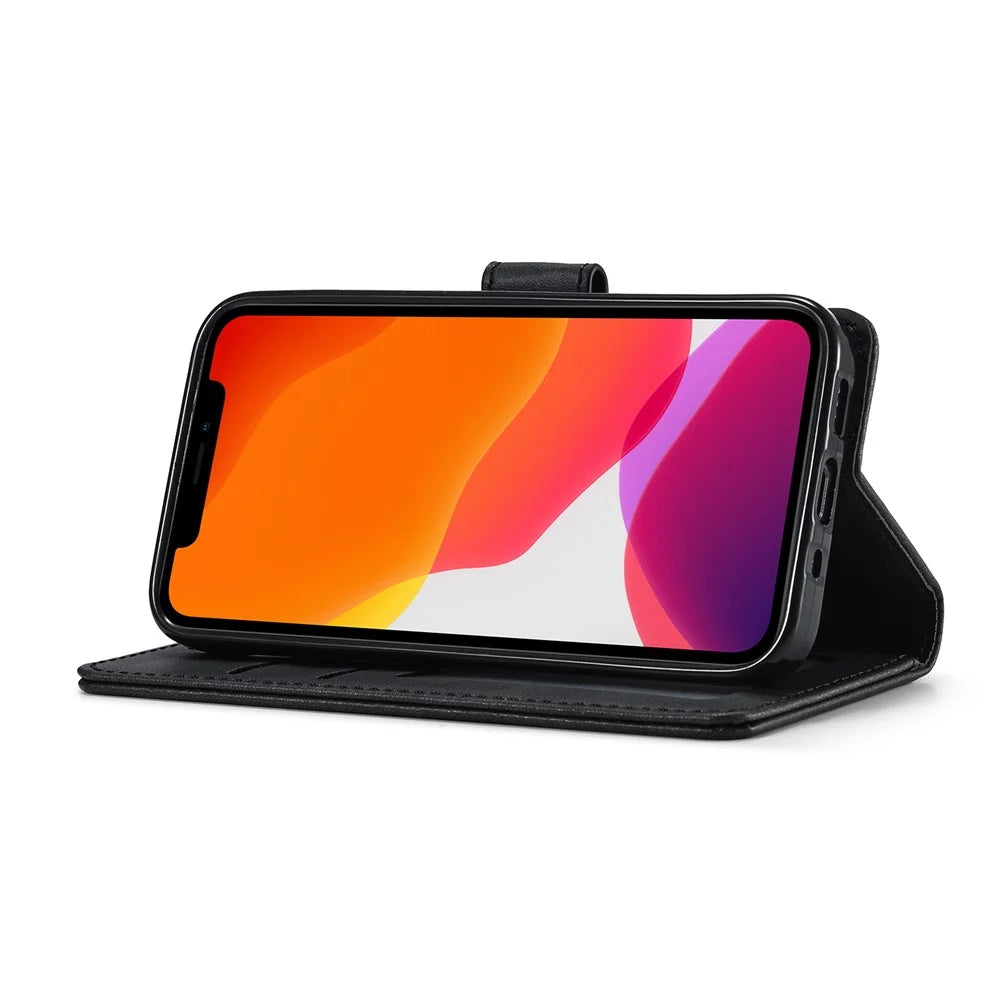 LC.IMEEKE Card Holder Leather Wallet Stand Cover Phone Case for iPhone 12 Pro 6.1 inch - Black - 7