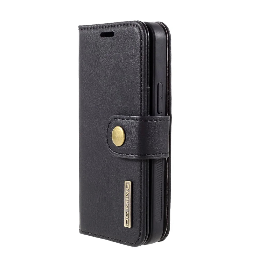 DG.MING For iPhone 12 mini 5.4 inch Phone Case Detachable 2 in 1 Leather Shockproof Shell Flip Protective Cover with Wallet - Black - 2