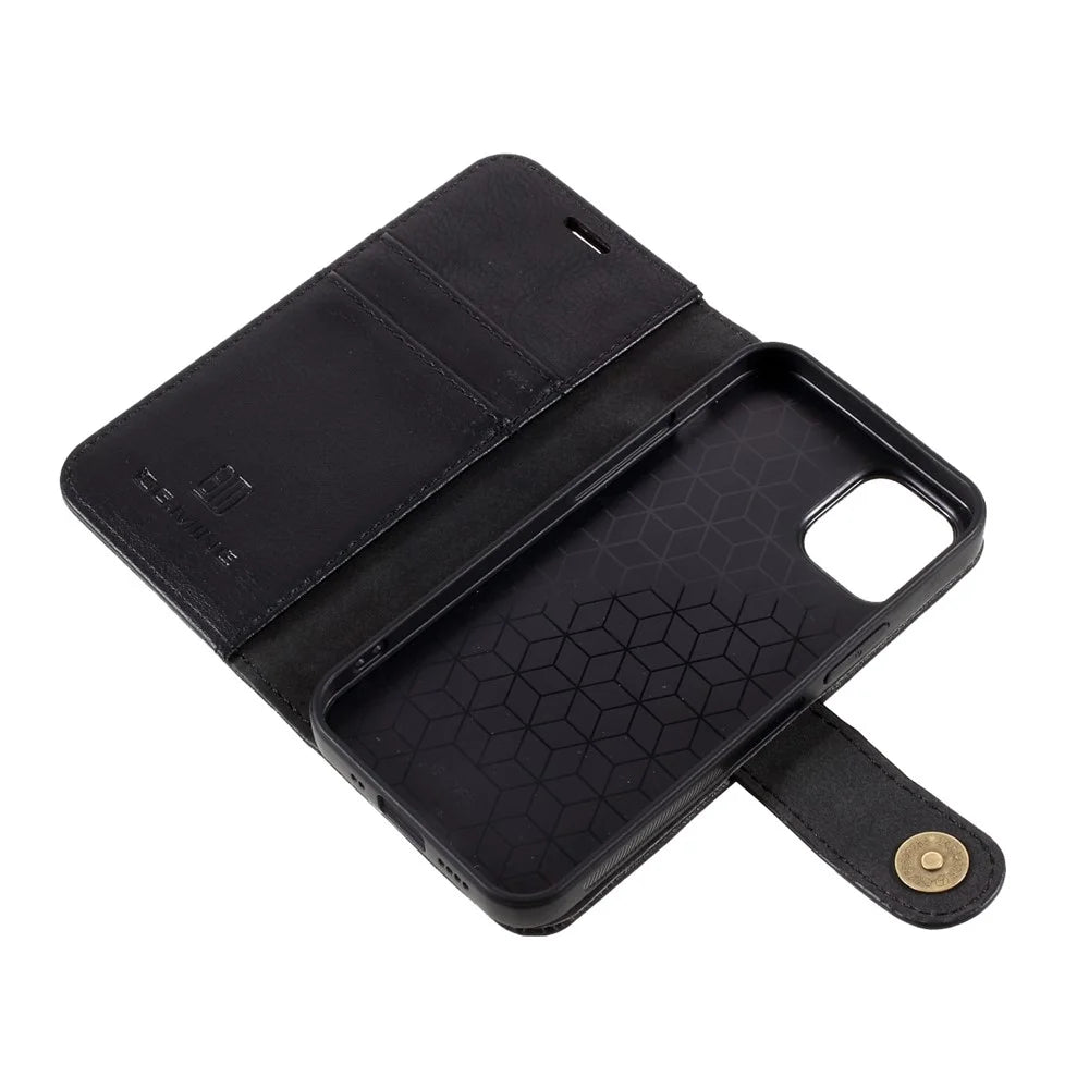 DG.MING For iPhone 12 mini 5.4 inch Phone Case Detachable 2 in 1 Leather Shockproof Shell Flip Protective Cover with Wallet - Black - 5
