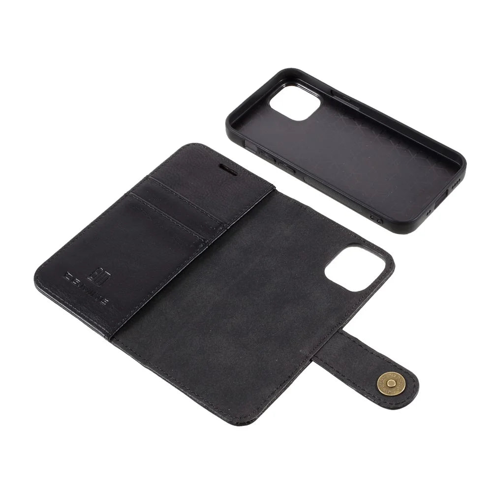 DG.MING For iPhone 12 mini 5.4 inch Phone Case Detachable 2 in 1 Leather Shockproof Shell Flip Protective Cover with Wallet - Black - 6