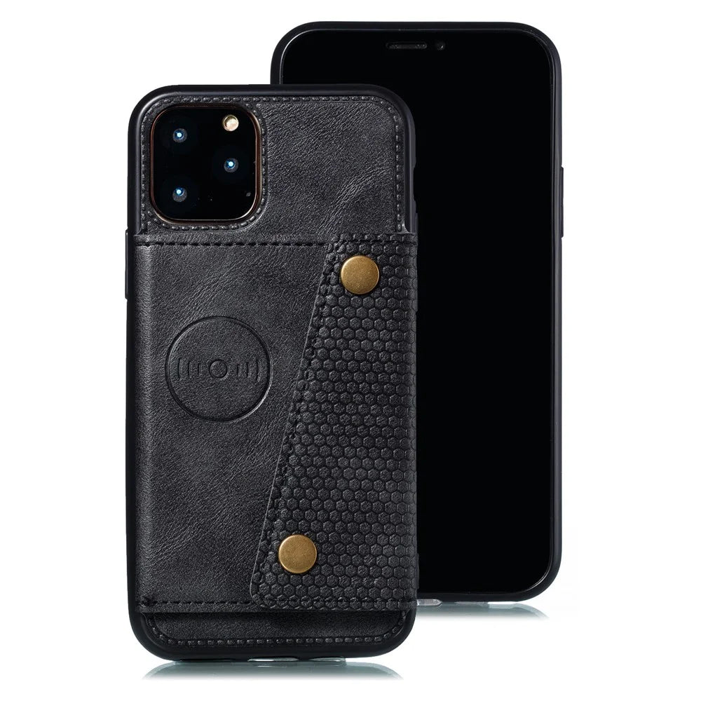 PU Leather Coated TPU Cover [Built-in Vehicle Magnetic Sheet] for iPhone 12 Pro/12 - Black - 2