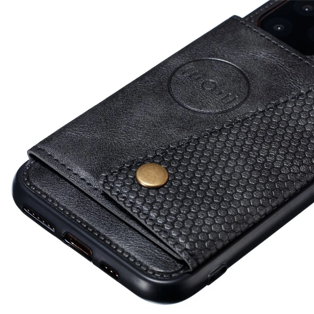 PU Leather Coated TPU Cover [Built-in Vehicle Magnetic Sheet] for iPhone 12 Pro/12 - Black - 3