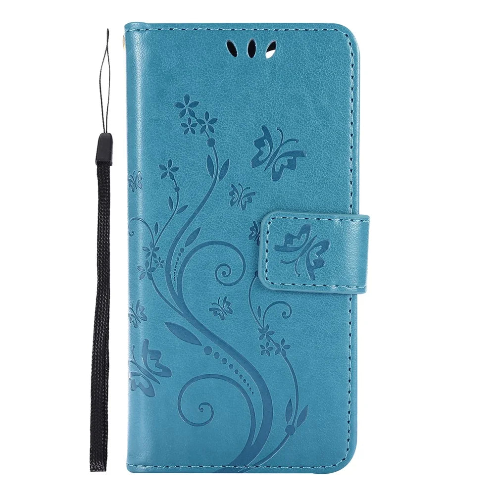 Imprint Butterfly Flower Leather Case with Strap for iPhone 12 mini - Blue - 2