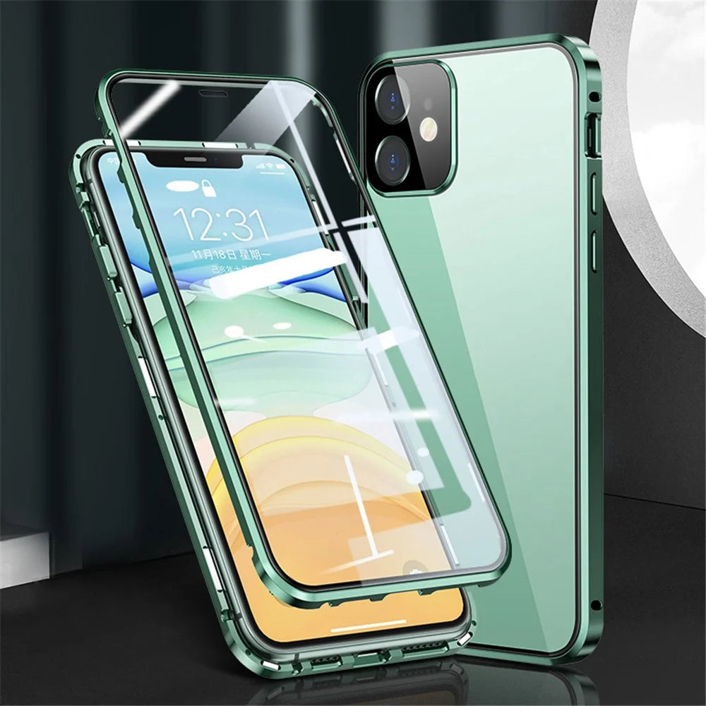 Muti-Color Anti-Scratch Magnetic Installation Metal Frame + Tempered Glass Full Covering Phone Cover for iPhone 11 6.1 inch - Green - 2