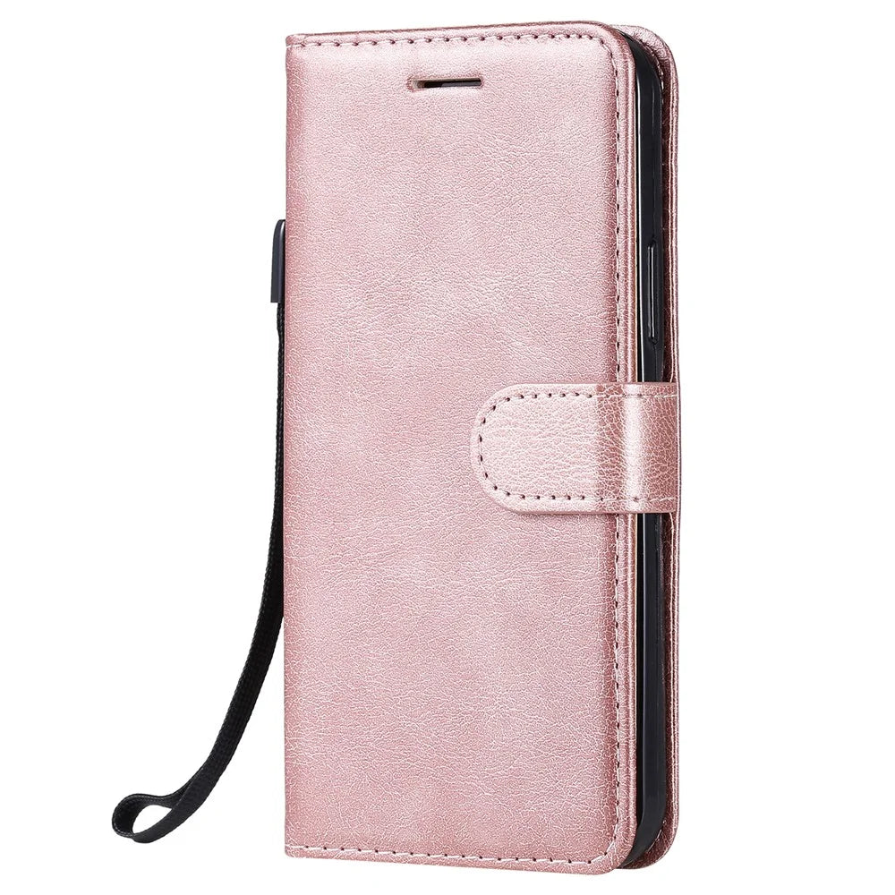 For iPhone 12 Pro Case Solid Color Leather Mobile Cover Wallet Stand with Strap - Rose Gold - 2