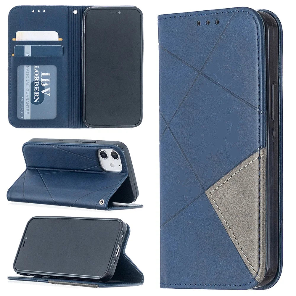 Geometric Pattern Leather Stand Case with Card Slots for iPhone 12 mini 5.4 inch - Blue - 1