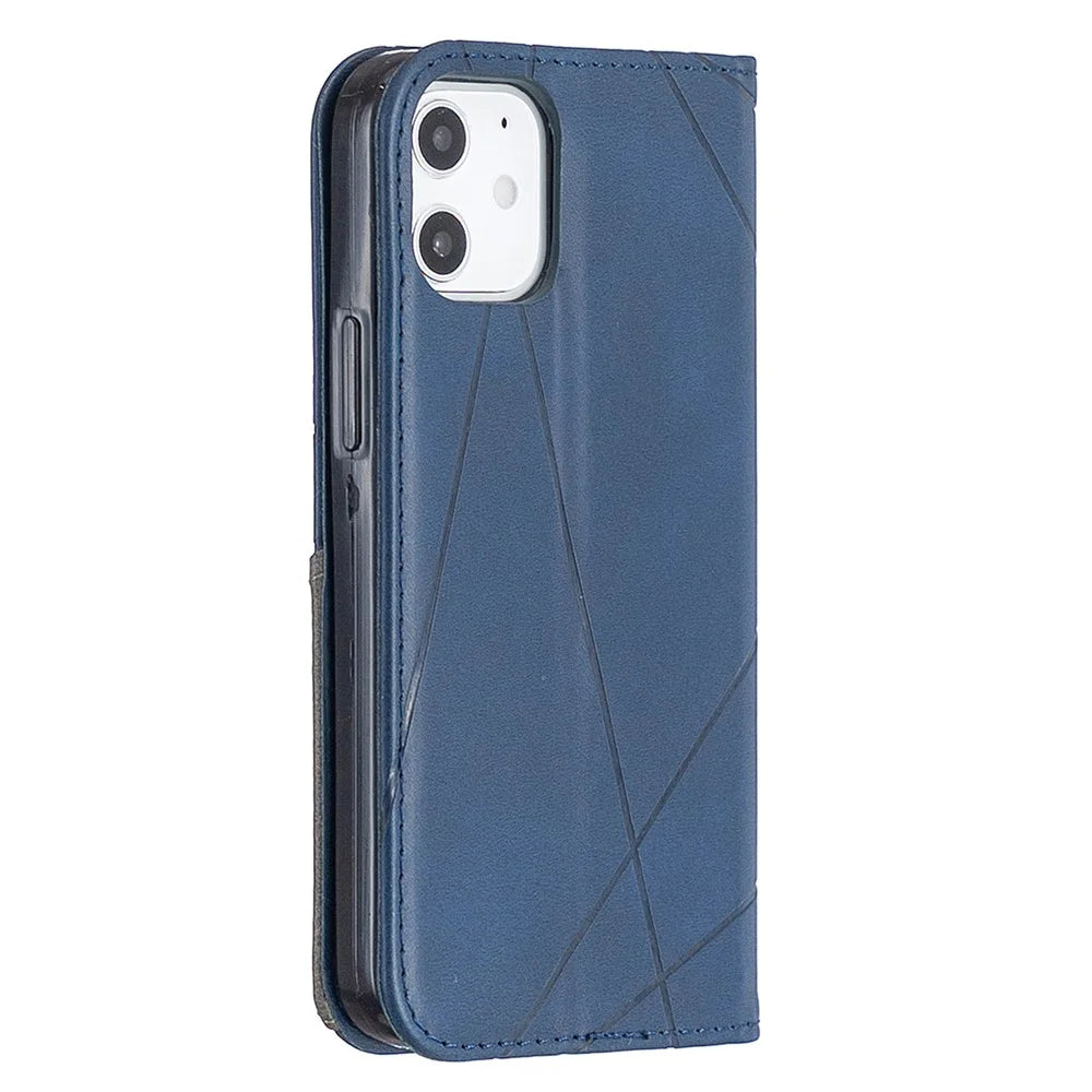 Geometric Pattern Leather Stand Case with Card Slots for iPhone 12 mini 5.4 inch - Blue - 3