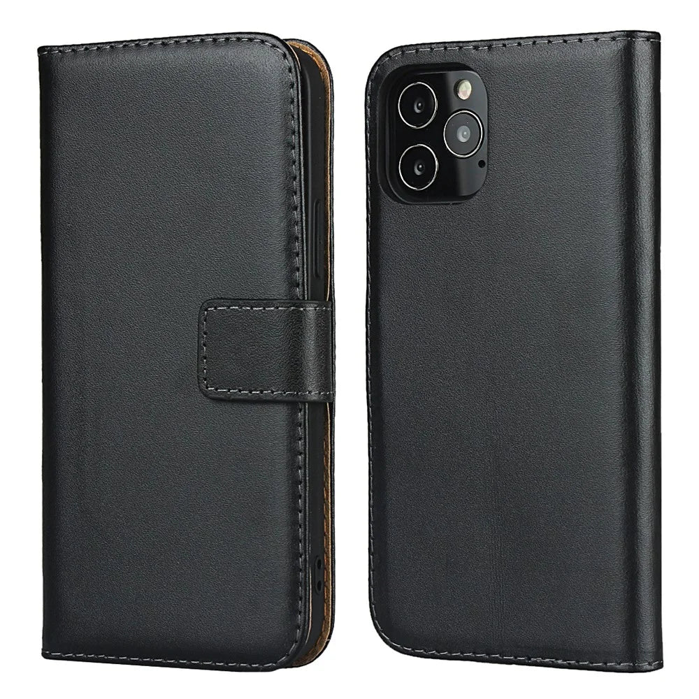 Genuine Leather Wallet Adjustable Stand Phone Cover Case for iPhone 12 mini 5.4 inch - Black - 1