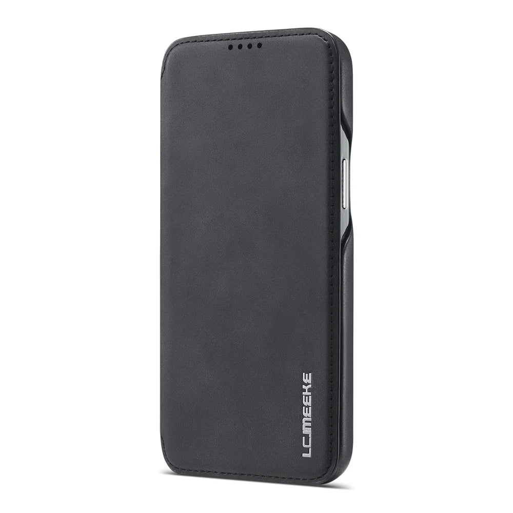 LC.IMEEKE Retro Style Protector Leather Phone Case with Card Holder for iPhone 12 Pro/12 - Black - 2