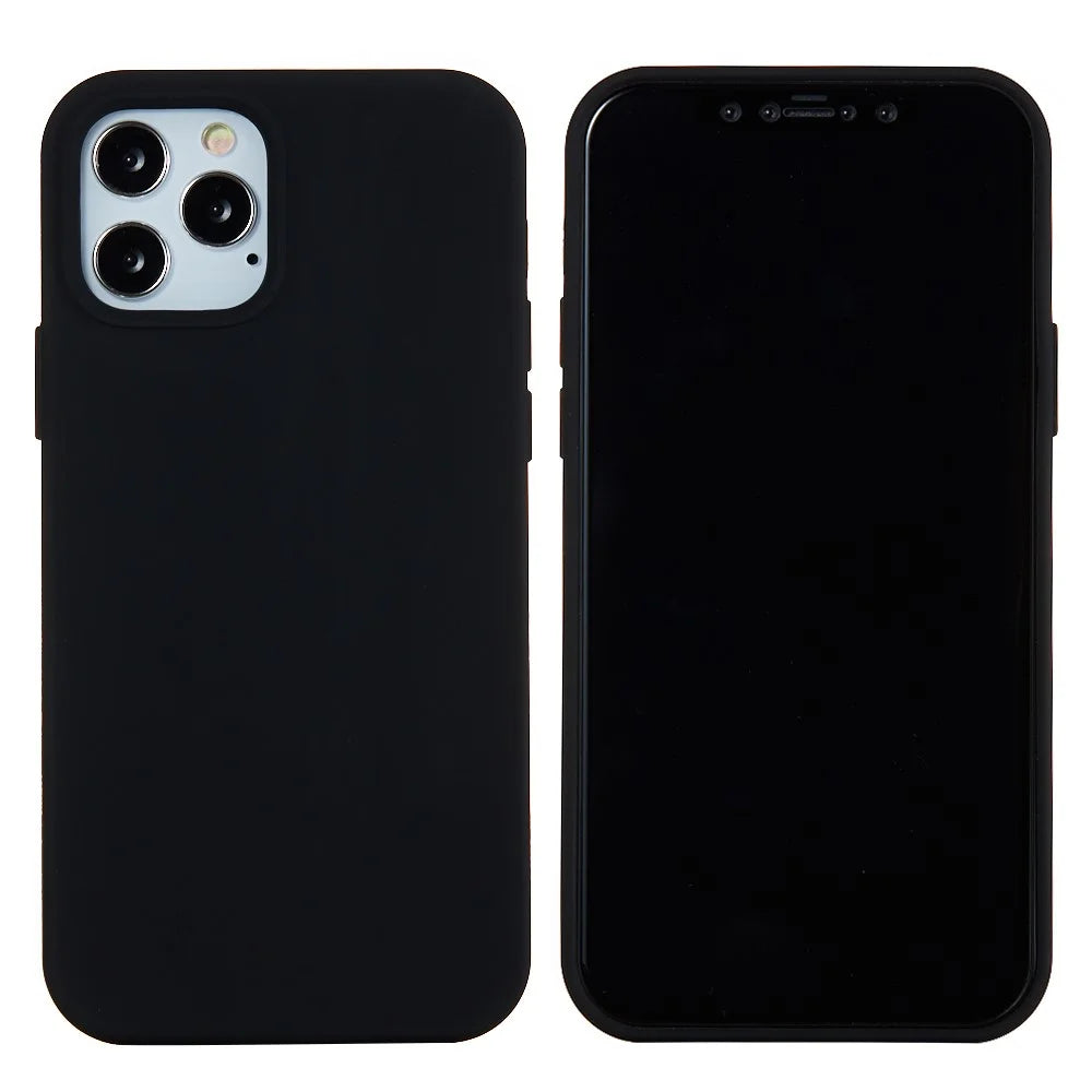 For iPhone 12 Pro Max 6.7 inch Liquid Silicone Soft Cell Phone Cover Smartphone Case - Black - 1
