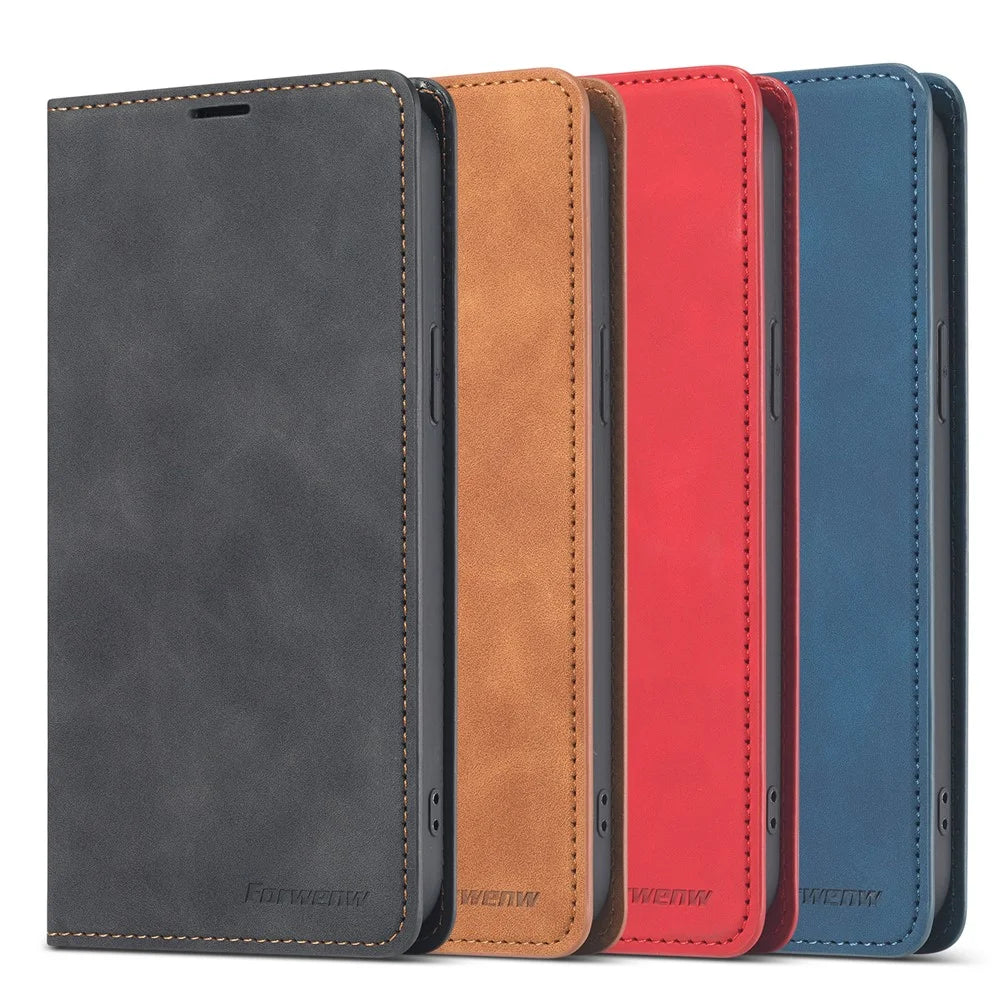 FORWENW Fantasy Series Silky Touch Leather Cover for iPhone 12 Pro Max 6.7 inch - Black - 6