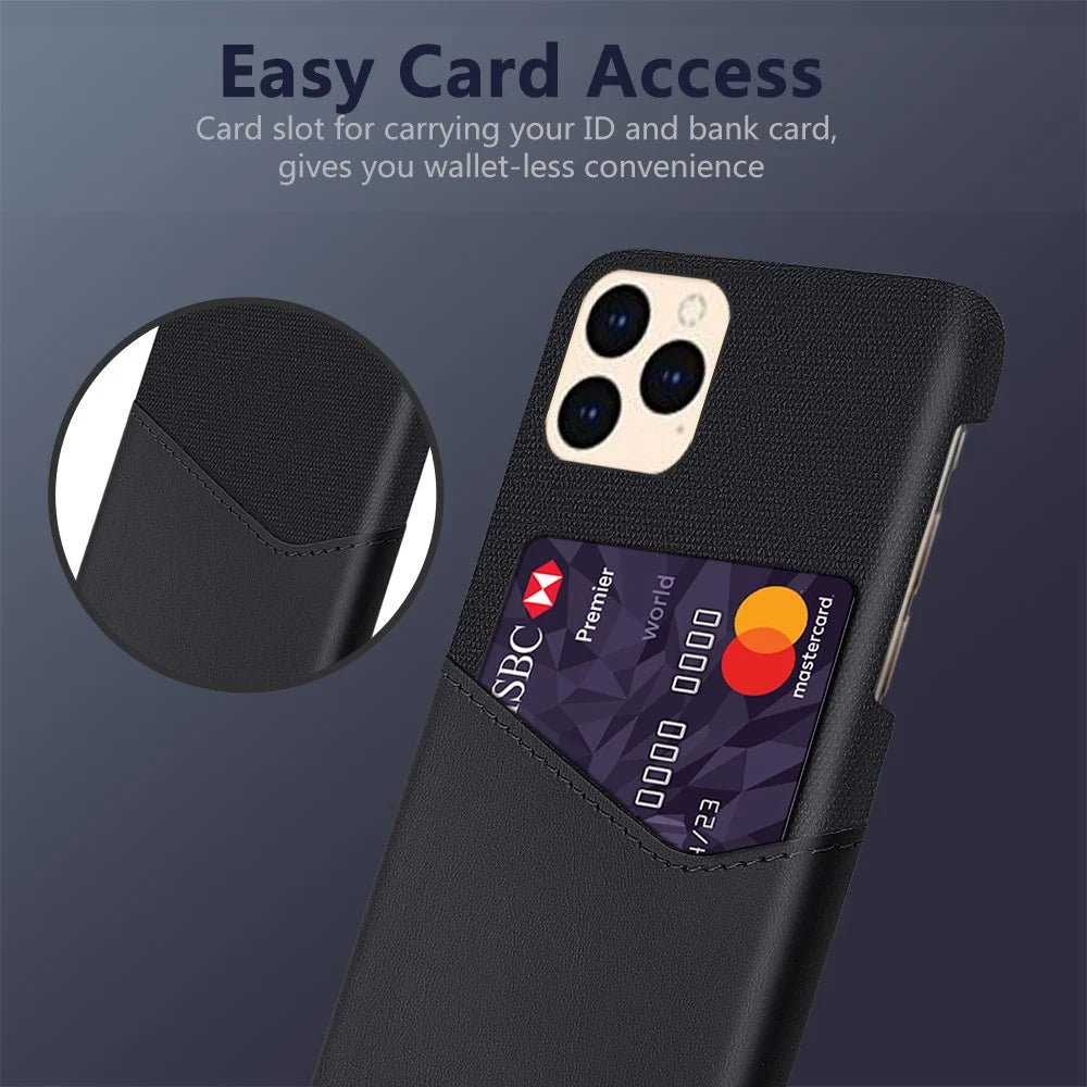 with Card Holder Cloth + PU Leather Coated PC Cover for iPhone 12 Pro / 12 - Black - 2