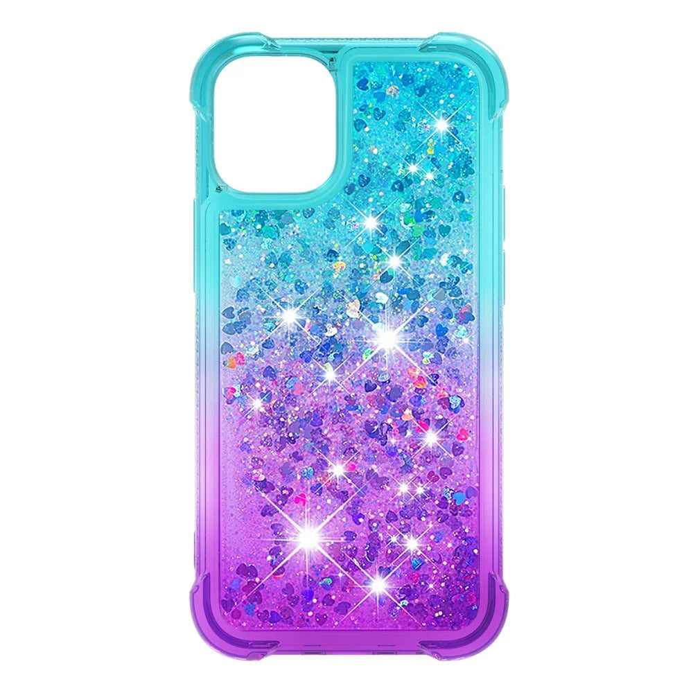 Shockproof Gradient Glitter Powder Quicksand TPU Case for iPhone 12 mini - Cyan / Purple - 2