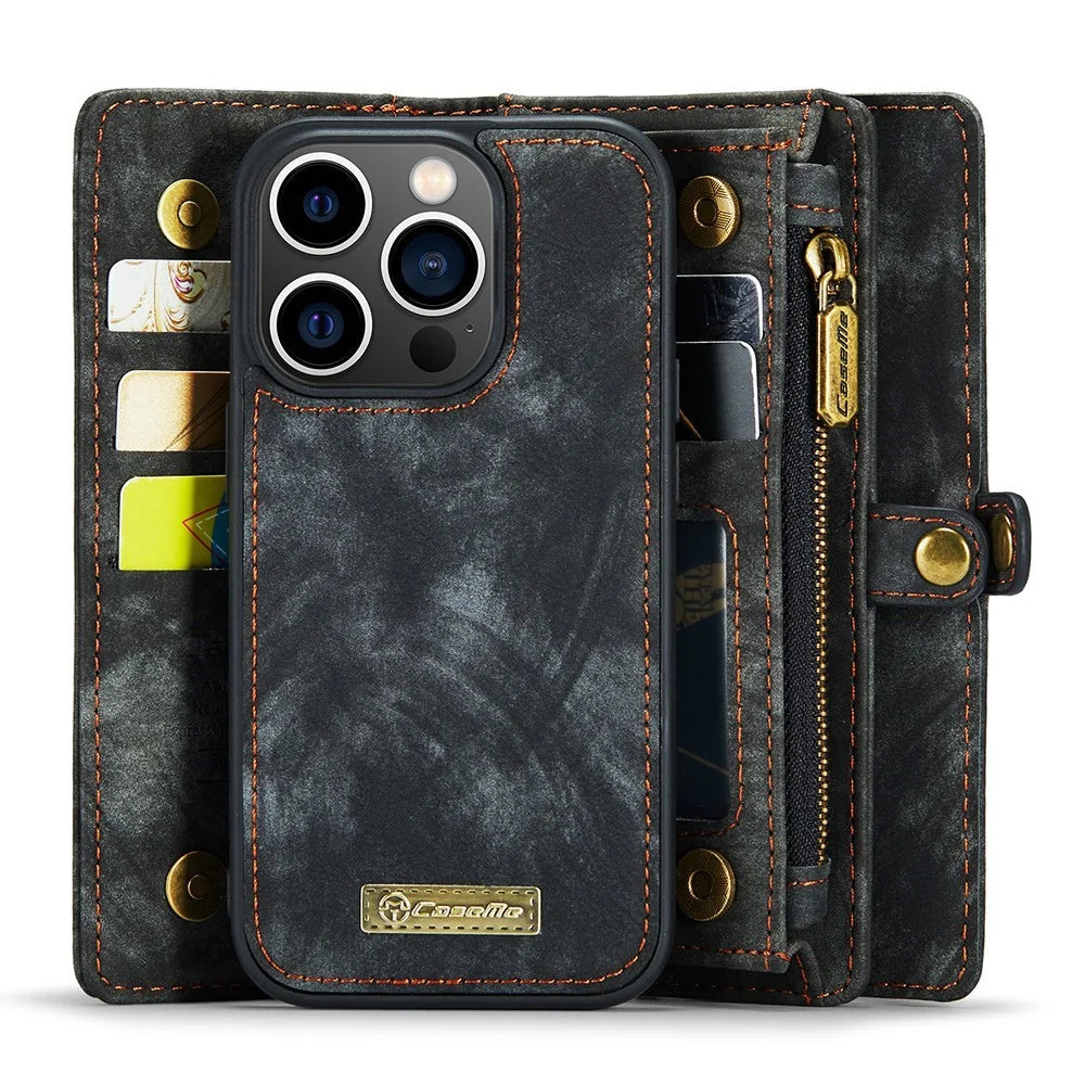 CASEME 008 Series Kickstand Zipper 2-in-1 Detachable Wallet PU Leather Case for iPhone 12 Pro Max 6.7-inch - Black - 4