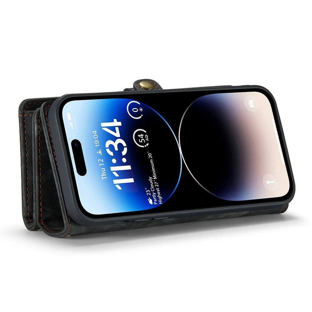 CASEME 008 Series Kickstand Zipper 2-in-1 Detachable Wallet PU Leather Case for iPhone 12 Pro Max 6.7-inch - Black - 5