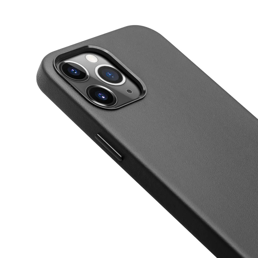 QIALINO High-quality Cowhide Leather Coated PC Phone Cover Anti-scratch Shockproof Phone Case for iPhone 12 Pro Max - Black - 3