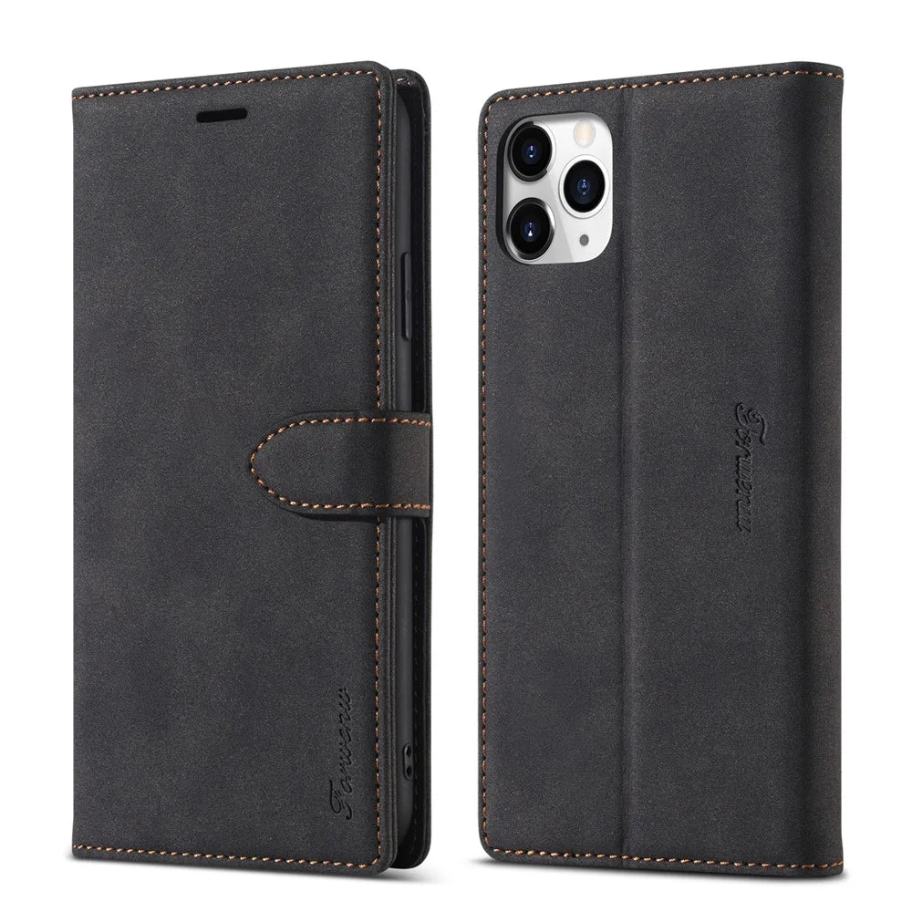 FORWENW F1 Series Leather Wallet Stand Cover Case for iPhone 12 Pro Max - Black - 1